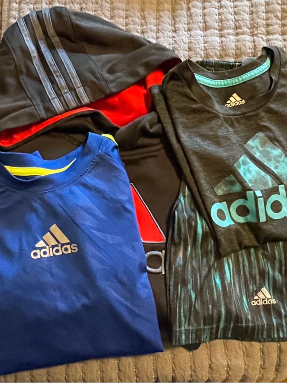 Adidas Kids Set 2 Short Sleeve Tees, matching shorts and black/red hoodie